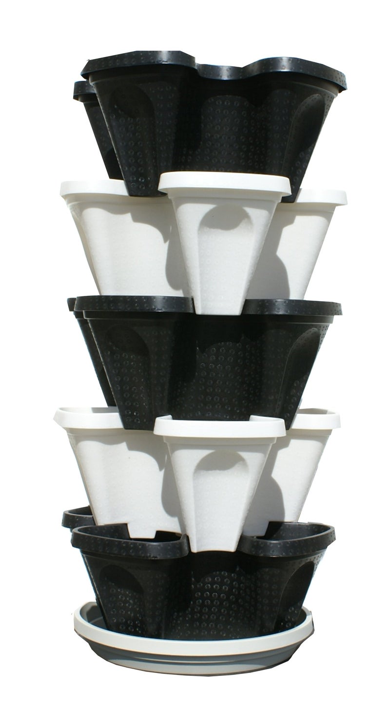 Mr. Stacky 5 Tier Black & Grey Stackable Strawberry Garden - Vertical Gardening Planter Set - Image 1